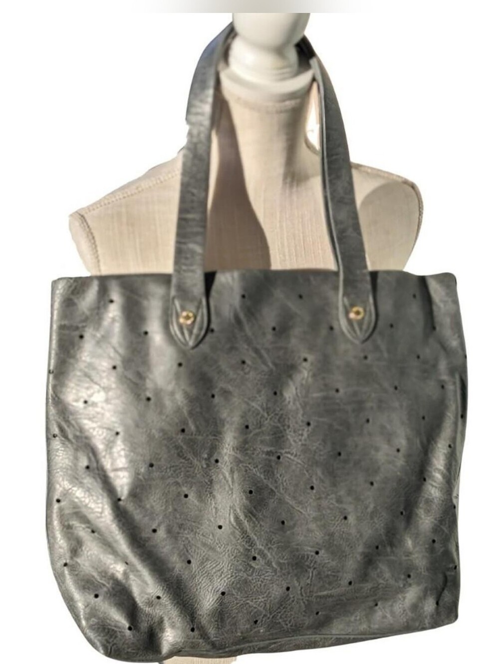 *Brand New* *Rare* Steve Madden large smokey grey hole punch tote vegan leather